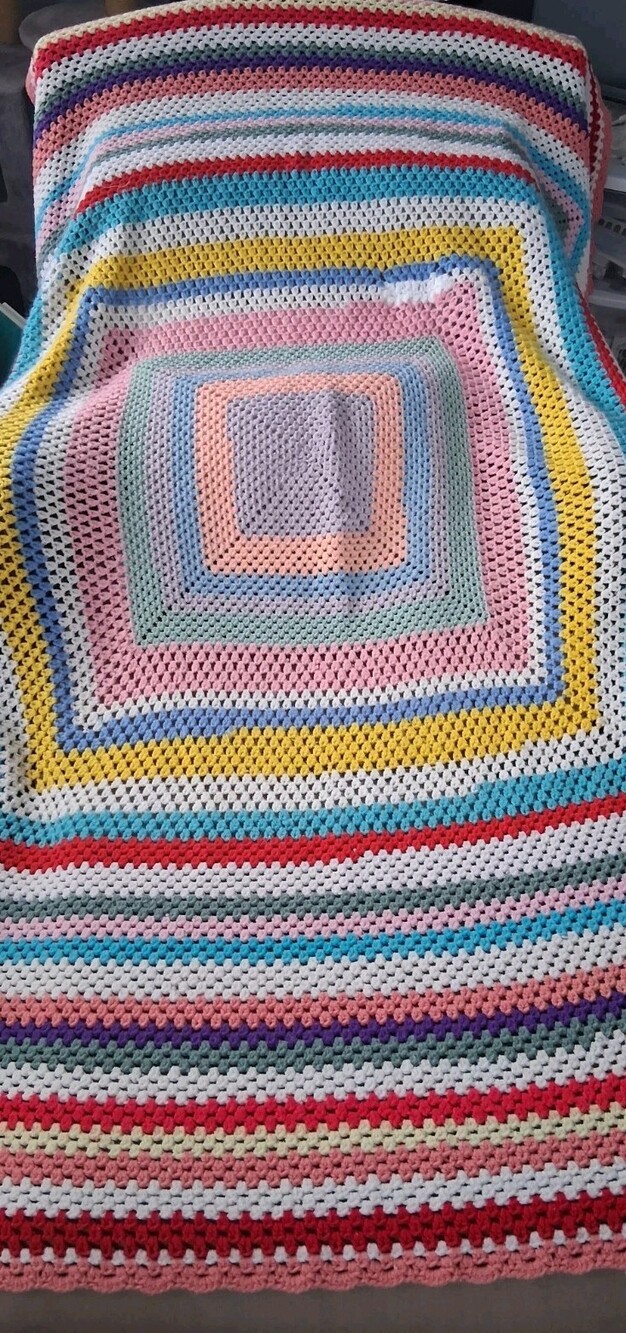 Vtg Crochet Afghan Blanket 72x84 Giant Granny Square Boho Throw